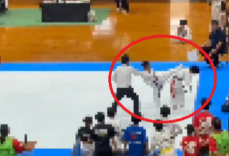 空手道比赛 教练指示 趁对手转身狠踹后脑勺