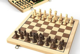 15 英寸木制折叠国际象棋和西洋跳棋套装