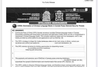 加拿大情报局：中文媒体在加拿大的主导地位构成国家安全威胁
