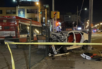 北约克被盗宝马车与TTC巴士相撞致9人受伤2人有生命危险