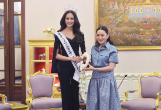 泰国女总理接见环球小姐季军，30厘米身高差
