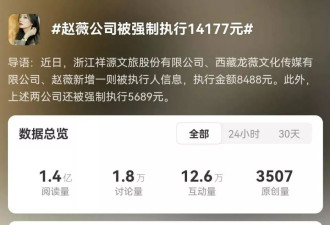 赵薇公司被强制执行14000!在新加坡掷千万,国籍受质疑