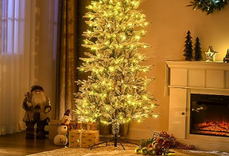 8.5 折, 7 英尺圣诞树, 850 个雪植树枝, 350 个暖黄色透明灯