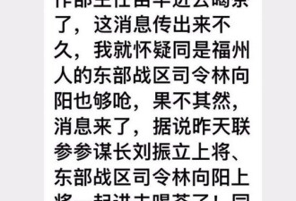 传中共东部战区司令林向阳上将出事