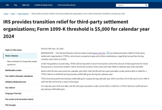 IRS:明年第三方平台入账超$5000需报税