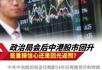 政治局会后中港股市回升 重振信心还是回光返照？