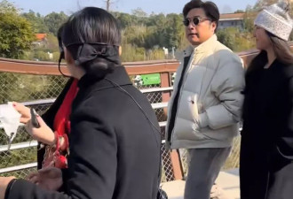 李湘全家逛熊猫苑，王诗龄挽着父亲走在后面