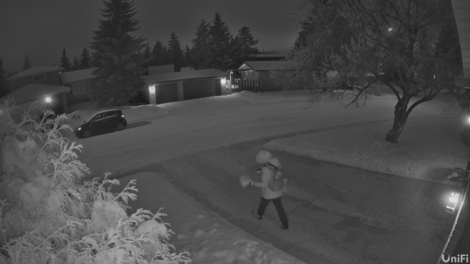 A thief stole a bag of dirty diapers off the porch of an Edmonton home on Dec. 17, 2024. (Credit: William Tigor)