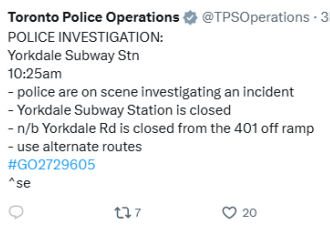 Yorkdale地铁站出事了！疑男子遭火车"腰斩"! 多站关闭3.5小时!