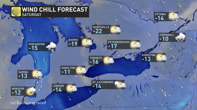 Ontario Saturday wind chills