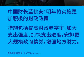 中国财长：明年“增赤字 扩支出”