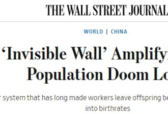 WSJ：这堵“看不见的墙”放大中国人口厄运循环