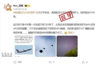 美国航空公司全美停飞是因有不明飞行物所致?