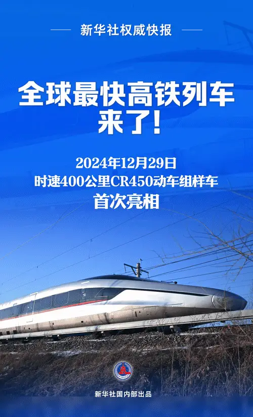 全球最快的高铁列车亮相 运营时速将达到400公里