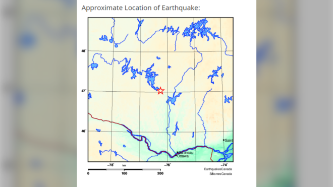 No damage was reported after a 4.1 magnitude earthquake rattled the Maniwaki area Sunday morning. (Earthquakes Canada)