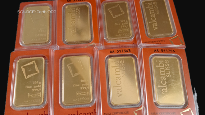 As part of a scam, a victim was told to purchase over $240,000 worth of 100g gold bars from an online company. (Courtesy: Perth OPP)