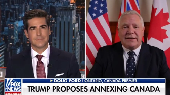 Ontario Premier Doug Ford appears on Fox News' Jesse Watters Primetime on Jan. 7, 2025. (Fox News Channel)