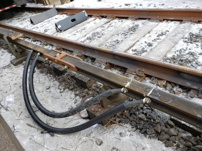 In this supplied photo on Jan. 22, 2025, the TTC explains that the "cables allow for the continuity of power through the repaired section of the power rail."