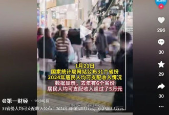 中国官方公布2024居民人均可支配收入 引发热议
