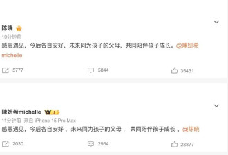 昔日“神仙眷侣”不再 陈晓、陈妍希官宣离婚