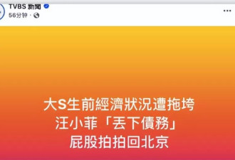 台媒集体声讨汪小菲：拖垮大S生前经济