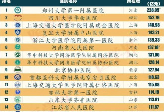 2024中国医院收入排行榜发布，17家医院超百亿