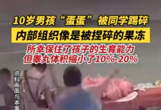 触目惊心：10岁男孩睾丸被同学踢碎成果冻