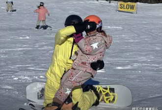 谢婷婷带女儿滑雪，新男友与孩子甜蜜互动