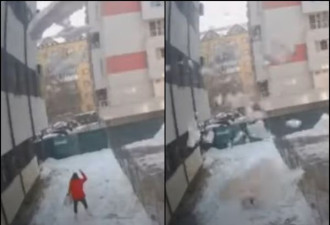 她路过公寓遭“天降大雪”砸死 惊悚影片曝光