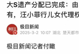 全剧终！大S遗产分完，S妈分文没有，两女婿赚翻，小S要赚钱养妈