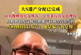 牛啊!具俊晔分了大S一个亿的遗产!将永久定居台湾