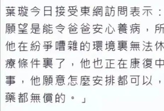 叶璇回应父亲病重保姆抢家产：那都是爸爸自己的事