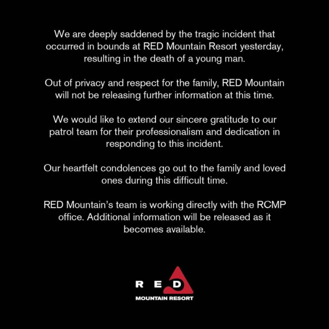 The social media post from RED Mountain Resort on March 8, 2025 confirming the incident.