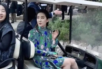 37岁刘亦菲彻底放开！穿碎花裙坐观光车优雅美丽，显东方女神风采