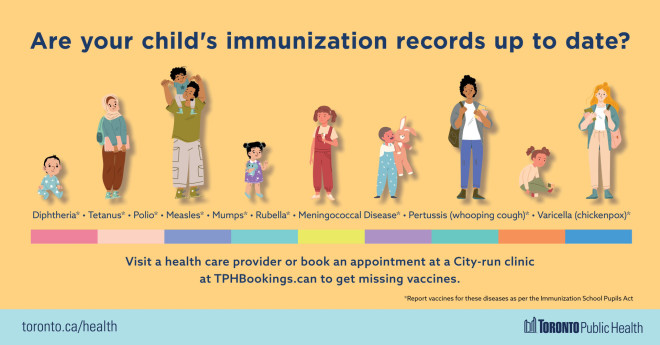 Toronto Public Health on X: "Parents/caregivers: Are your child'svaccinations up to date? Ontario's Immunization of School Pupils Actrequires students to receive certain vaccinations or have a validexemption. Get all