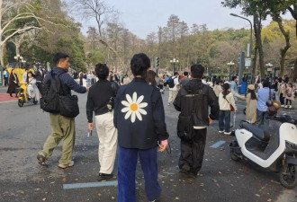 48岁陈数在武汉大学，和朋友赏樱花，皮肤非常白，脸的变化有点大
