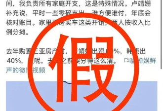 韩庚卢靖姗方辟谣开销按收入比例分摊：系恶意杜撰