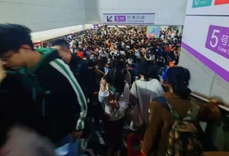 清明节深圳北站人流拥挤，疑扶梯处有乘客摔倒