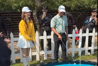 36岁杨颖现身打高尔夫，穿短裙又美又欲，离婚后反而越来越少女了