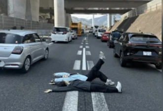 游日遇塞车 中国女游客竟躺高速公路打卡