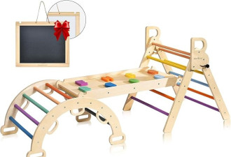 BlueWood Pikler 三角形套装，7 合 1 可折叠木制幼儿攀爬玩具
