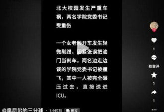 网传北大校内女老师驾车撞飞俩学院书记