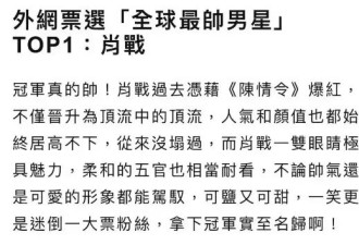 全球最帅榜单出炉,肖战蝉联第一,姜涛一博鹤棣均未上榜