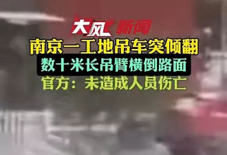 惊恐！南京数十米吊臂突倒塌 男子机警蹲下捡条命