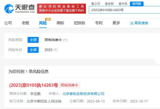 李亚鹏仍被法院限消 名下公司欠税561万