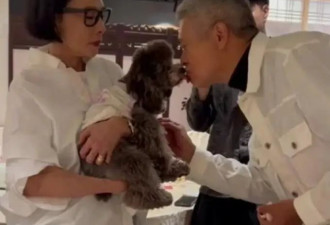 周润发庆祝70大寿，夫妻抱爱犬合影，还把寿桃分给爱犬吃