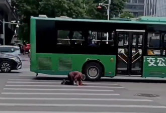 悲哀！山西老妇马路中央跌倒无人理 勉强跪爬躲车
