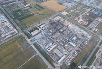 航拍山东潍坊市高密化工车间爆炸现场....