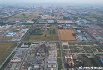 航拍山东潍坊市高密化工车间爆炸现场....