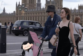 张若昀夫妇国外遛娃，爸爸推平价儿童车接地气